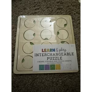 Learn & Play Interchangeable Puzzle- 1 Board, 3 Double-sided Sheets NEW
